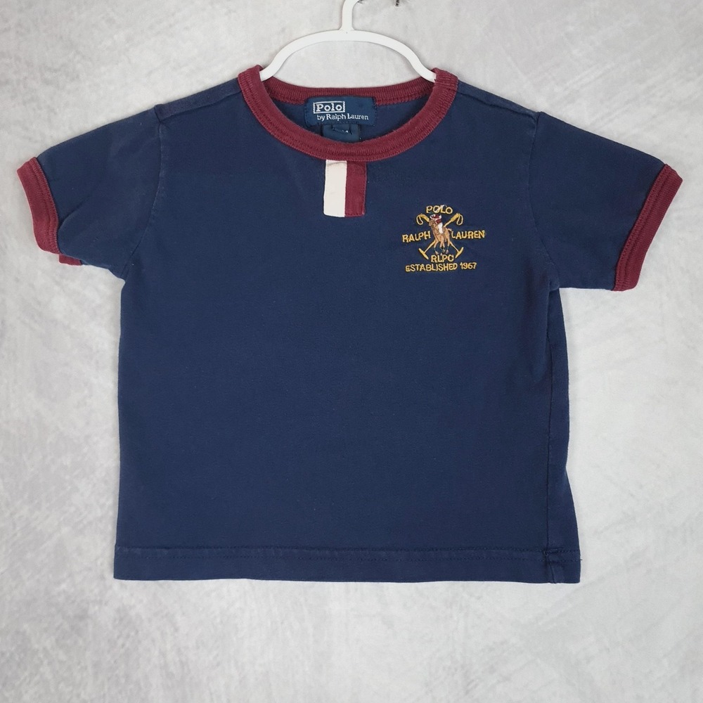 Polo Ralph Lauren Shirt Boys 12M Blue Ringer Tee RLPC Crest Embroidered